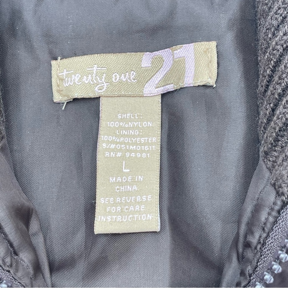 Vtg Y2K Twenty One Brown Puffer & Knit Vest Zip Up Chunky 2000s Size Large - Picture 8 of 12